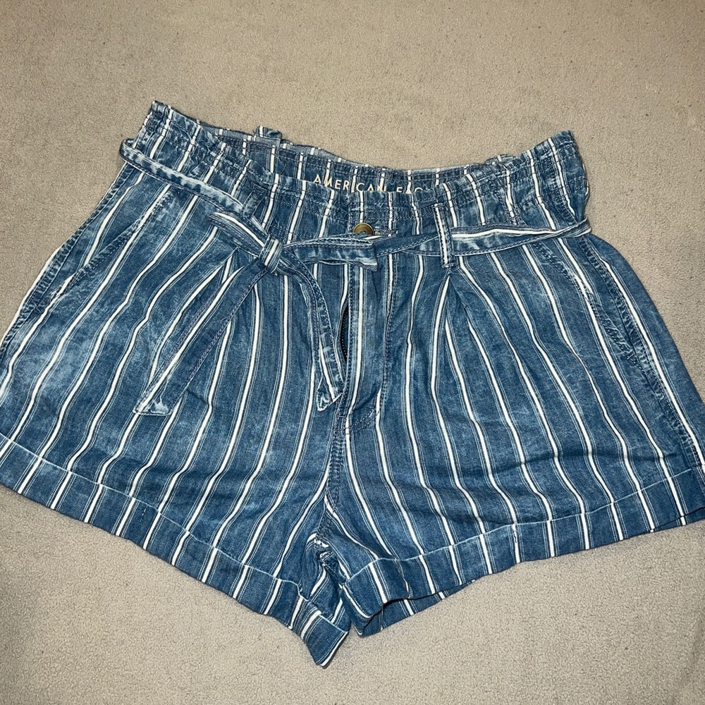 American eagle striped jean shorts